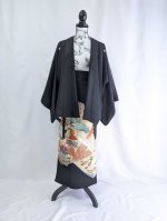 画像17: 【牡丹×刺繍鳳凰】黒留袖ラップスカートセットアップ (17)