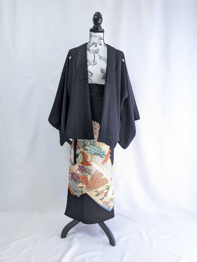 画像17: 【牡丹×刺繍鳳凰】黒留袖ラップスカートセットアップ (17)