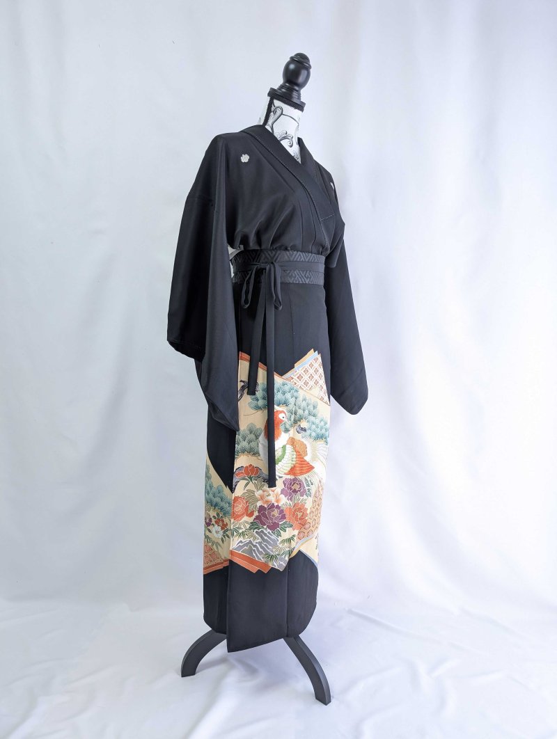 画像26: 【牡丹×刺繍鳳凰】黒留袖ラップスカートセットアップ (26)