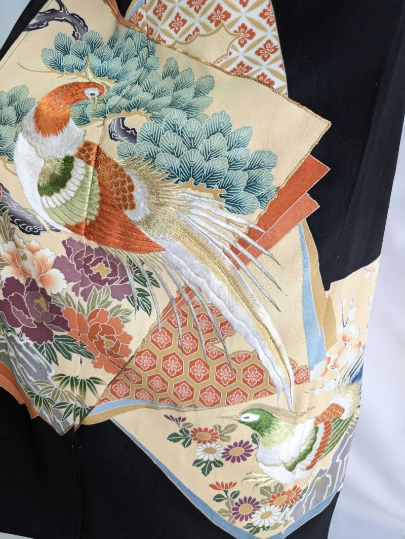 画像16: 【牡丹×刺繍鳳凰】黒留袖ラップスカートセットアップ (16)