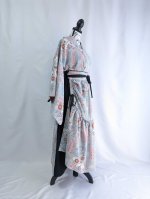 画像33: 【菊×梅文様】落款付き縮緬小紋淡色ティアードラップスカートセットアップ (33)