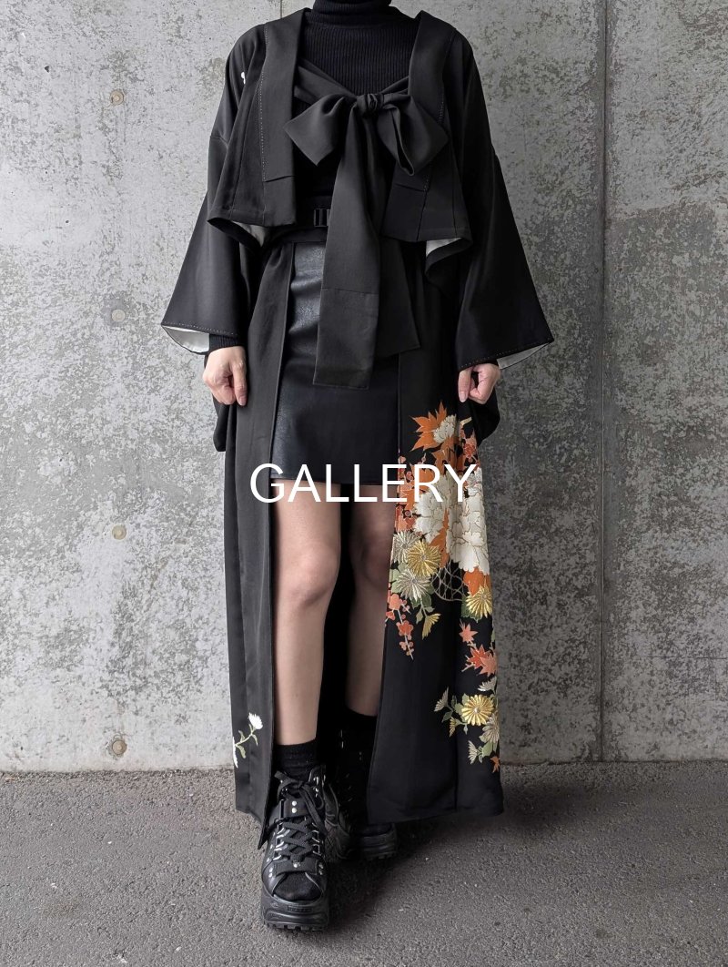 画像1: 【金刺繍×花籠文様】黒留袖オーバースカート＆リボンジャケットセットアップ (1)