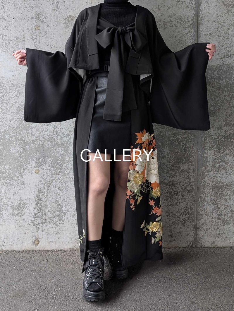 画像3: 【金刺繍×花籠文様】黒留袖オーバースカート＆リボンジャケットセットアップ (3)