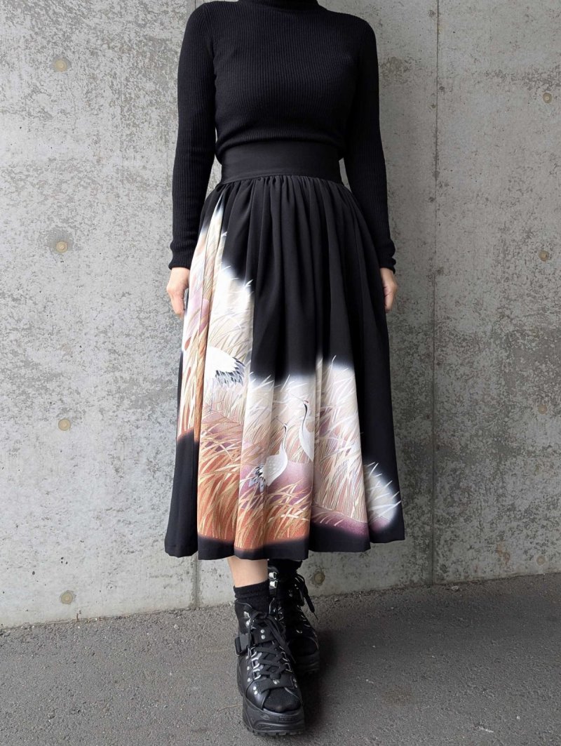 画像2: 【葦鶴】黒留袖リボンボリュームフレアスカート (2)