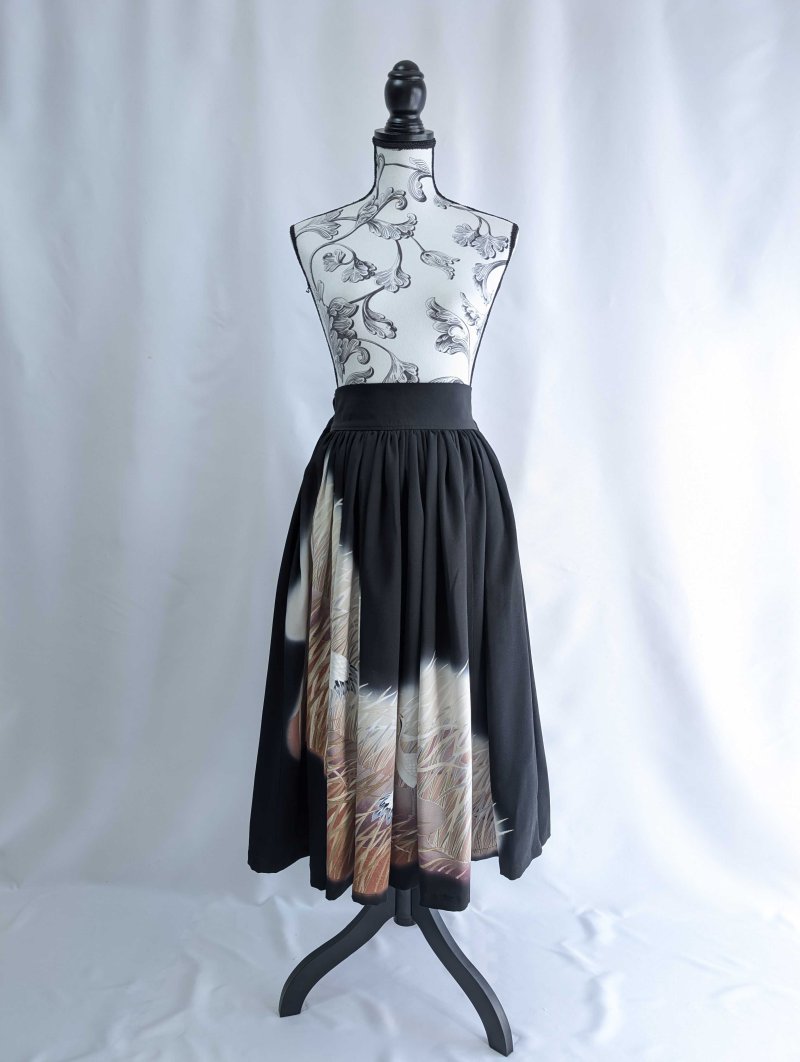 画像6: 【葦鶴】黒留袖リボンボリュームフレアスカート (6)