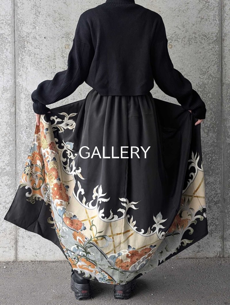 画像4: 【刺繍唐花×波頭×菊】黒留袖オーバースカート (4)