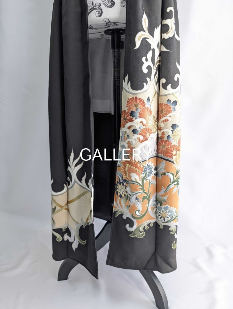 画像8: 【刺繍唐花×波頭×菊】黒留袖オーバースカート (8)