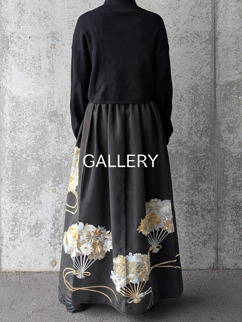 画像5: 【豪華刺繍草花×扇面文】黒留袖オーバースカート (5)