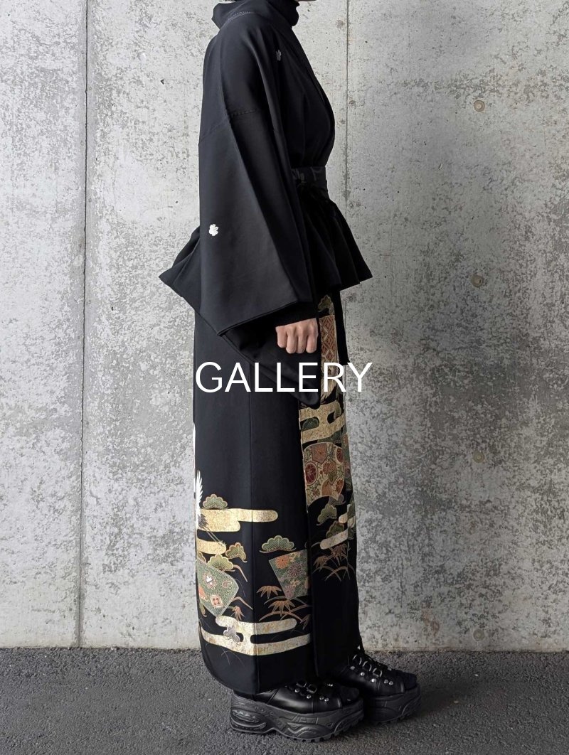 画像7: 【金彩吉祥松鶴】黒留袖フリルラップスカートセットアップ (7)