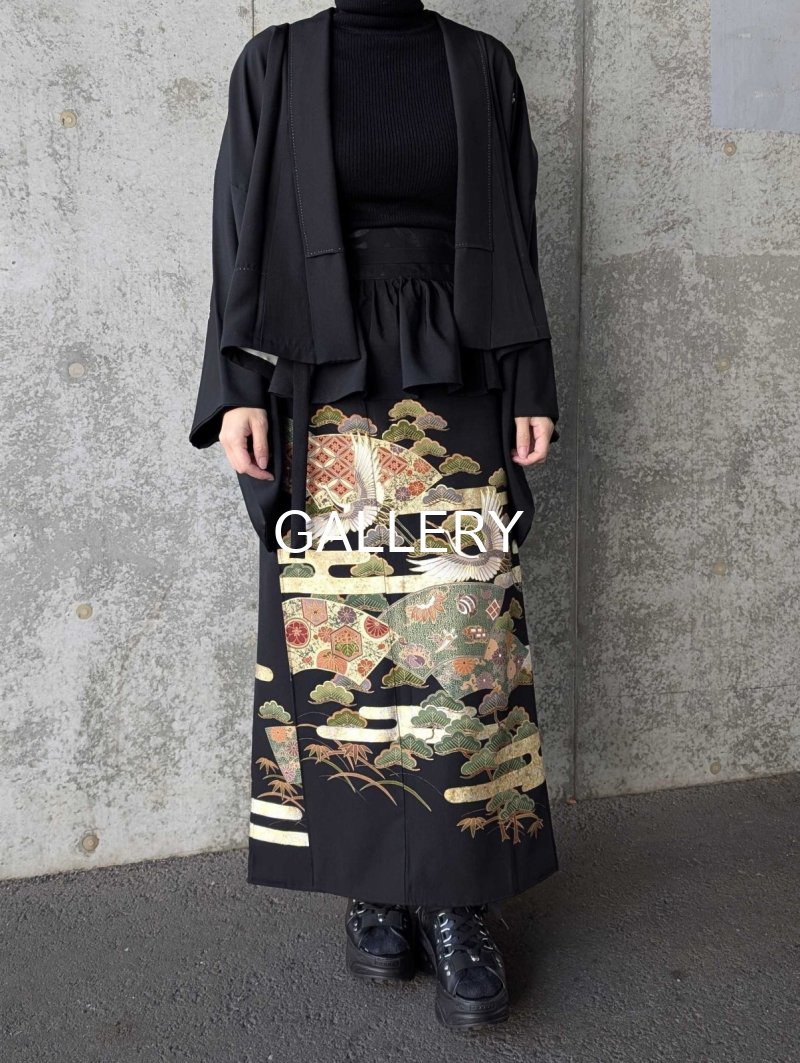 画像9: 【金彩吉祥松鶴】黒留袖フリルラップスカートセットアップ (9)