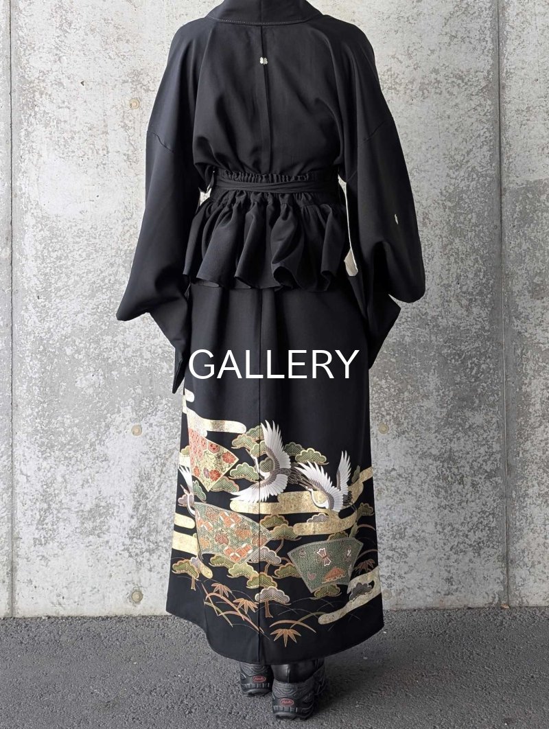 画像5: 【金彩吉祥松鶴】黒留袖フリルラップスカートセットアップ (5)