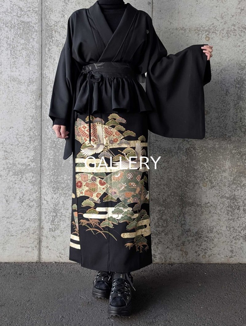 画像3: 【金彩吉祥松鶴】黒留袖フリルラップスカートセットアップ (3)