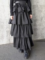 画像15: 【丸に剣花菱】黒紋付フリルティアードラップスカートセットアップ (15)