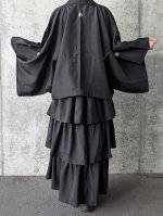 画像12: 【丸に剣花菱】黒紋付フリルティアードラップスカートセットアップ (12)