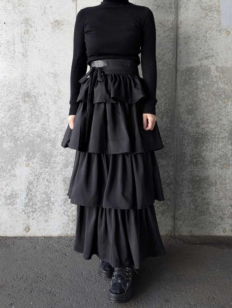 画像14: 【丸に剣花菱】黒紋付フリルティアードラップスカートセットアップ (14)