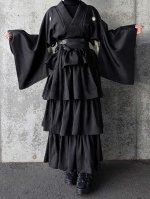 画像4: 【丸に剣花菱】黒紋付フリルティアードラップスカートセットアップ (4)