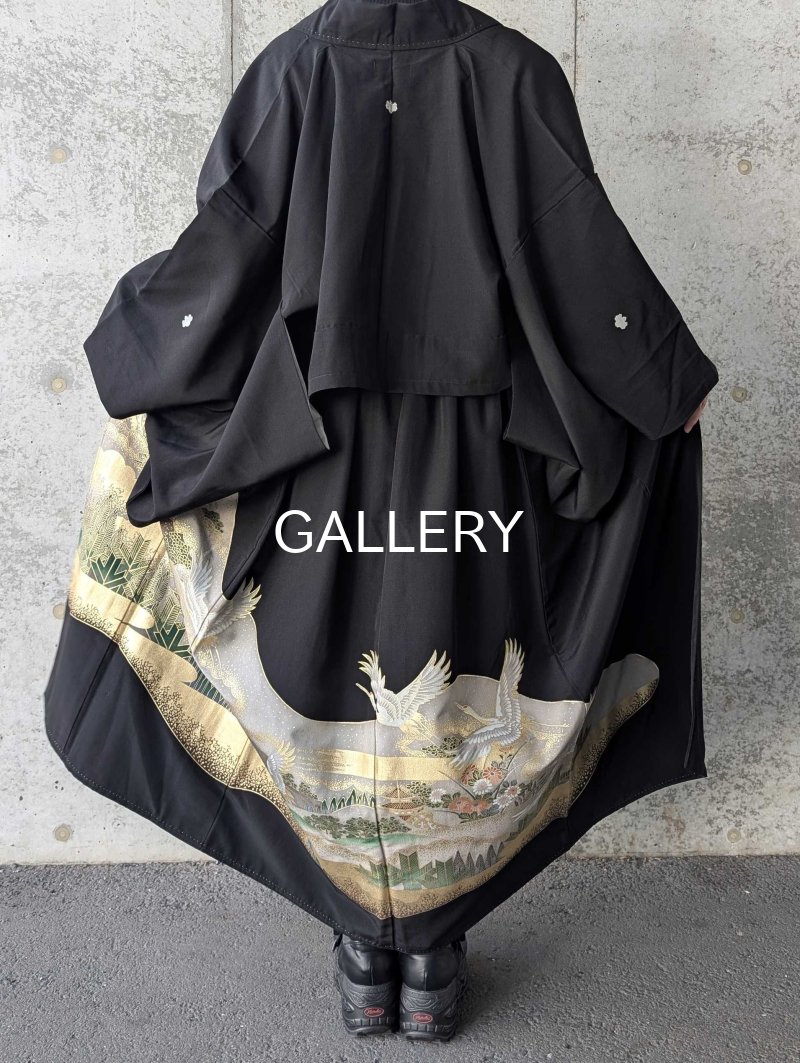 画像6: 【金彩×飛鶴×牡丹】黒留袖オーバースカート＆リボンジャケットセットアップ (6)