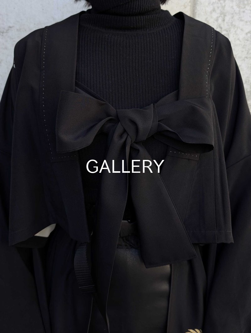 画像10: 【金彩×飛鶴×牡丹】黒留袖オーバースカート＆リボンジャケットセットアップ (10)