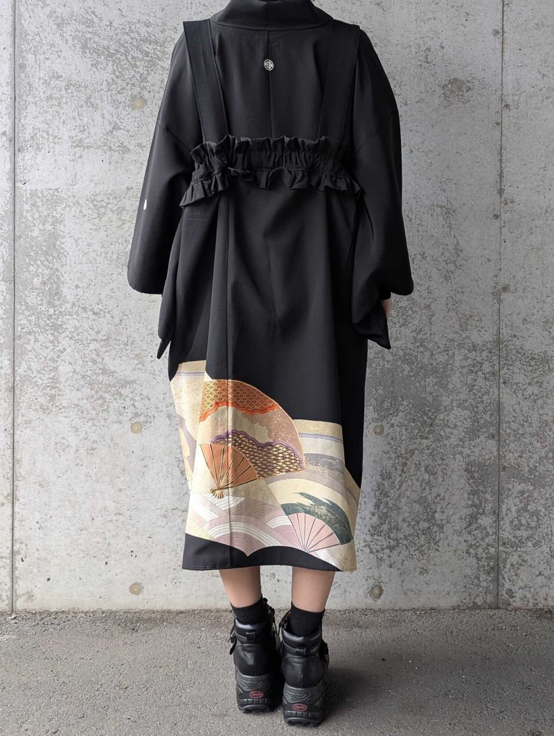 画像4: 【重ね扇に流水】黒留袖ジャンパースカートセットアップ (4)