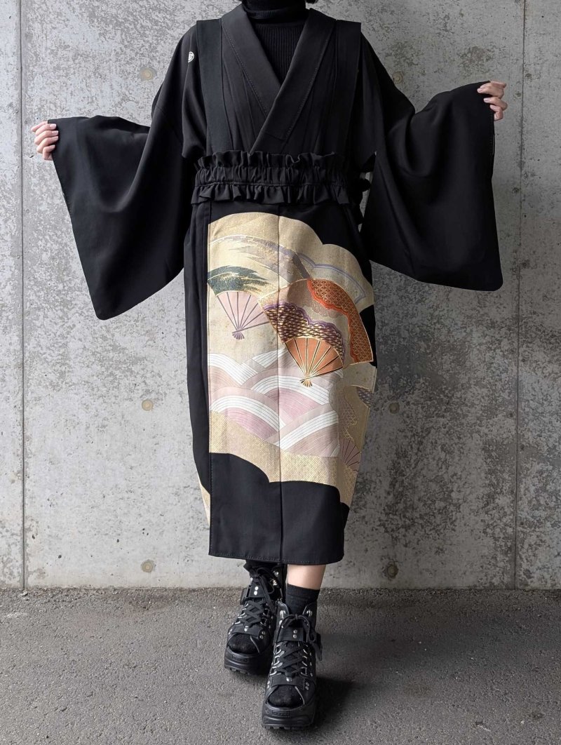 画像3: 【重ね扇に流水】黒留袖ジャンパースカートセットアップ (3)