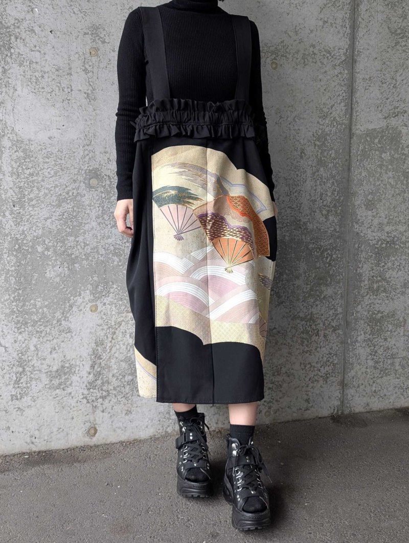 画像10: 【重ね扇に流水】黒留袖ジャンパースカートセットアップ (10)