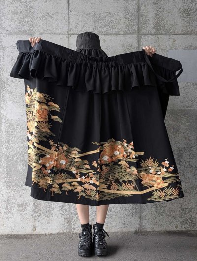 画像2: 【金駒×四季草花】黒留袖フリルラップスカートセットアップ
