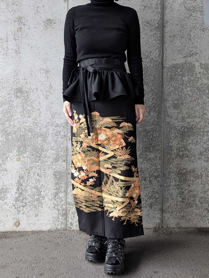 画像14: 【金駒×四季草花】黒留袖フリルラップスカートセットアップ (14)