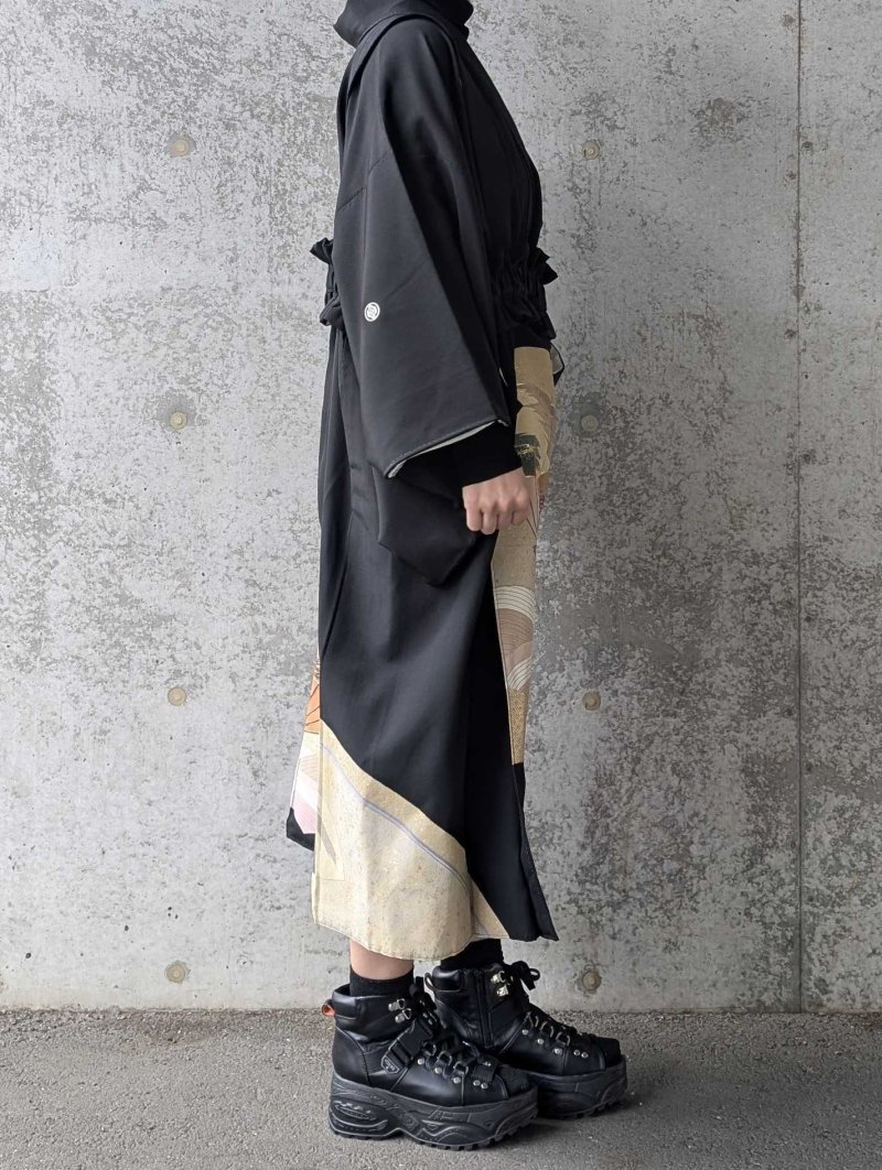 画像7: 【重ね扇に流水】黒留袖ジャンパースカートセットアップ (7)