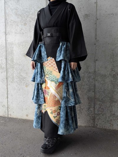 画像1: 【藍色×絞り小紋】アタッチメントフリル