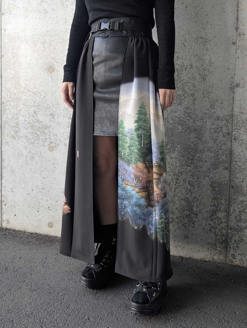 画像3: 【風景画文様】落款付き黒留袖オーバースカート (3)