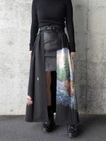 画像1: 【風景画文様】落款付き黒留袖オーバースカート (1)