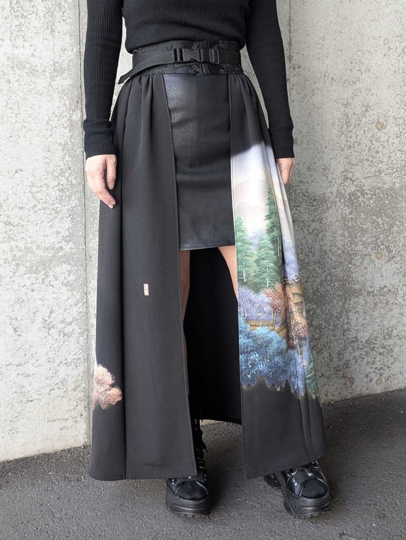 画像4: 【風景画文様】落款付き黒留袖オーバースカート (4)