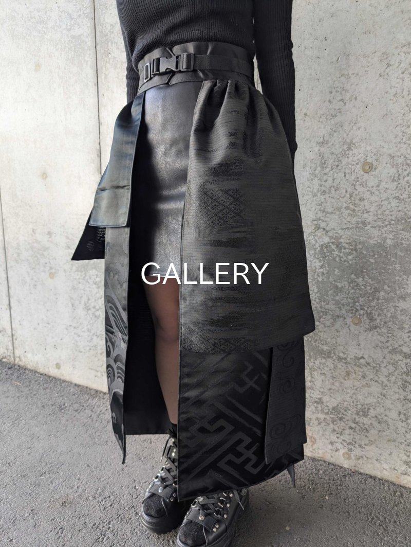 画像8: 【紗綾形地紋×流水】黒帯オーバースカート (8)