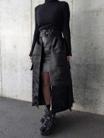 画像2: 【紗綾形地紋×流水】黒帯オーバースカート (2)