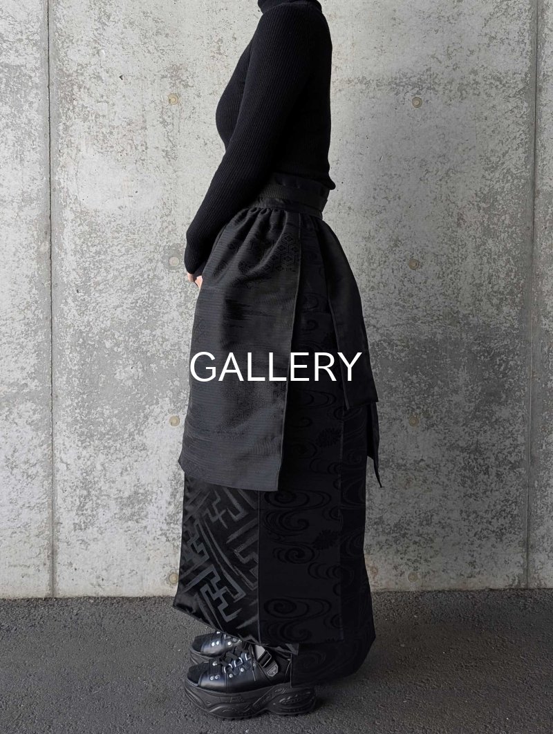 画像4: 【紗綾形地紋×流水】黒帯オーバースカート (4)
