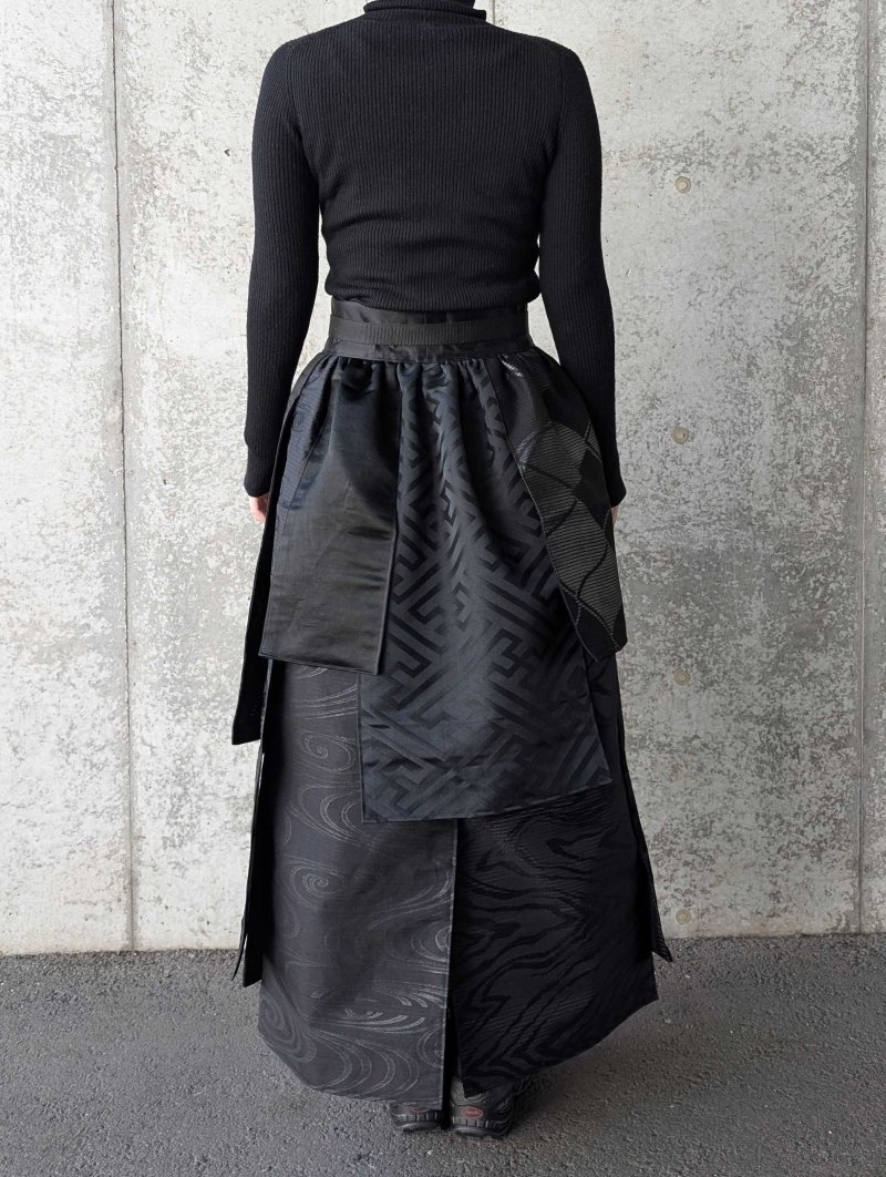 画像5: 【紗綾形地紋×流水】黒帯オーバースカート (5)