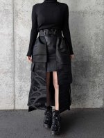 画像1: 【紗綾形地紋×流水】黒帯オーバースカート (1)