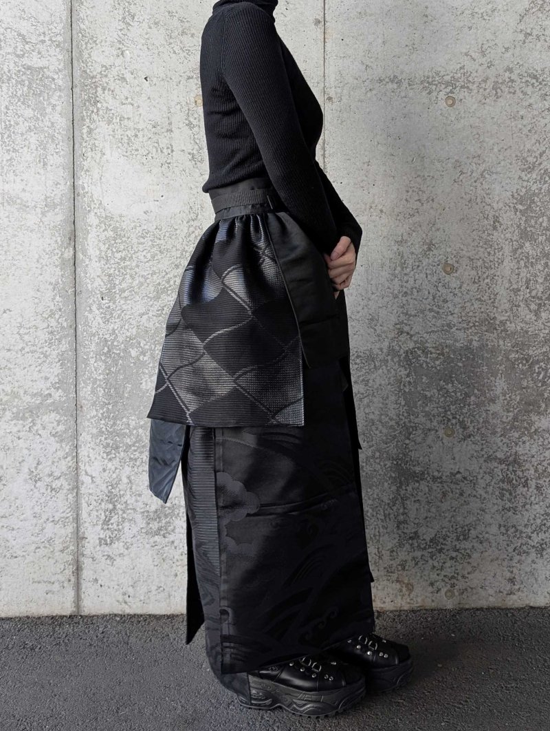画像6: 【紗綾形地紋×流水】黒帯オーバースカート (6)