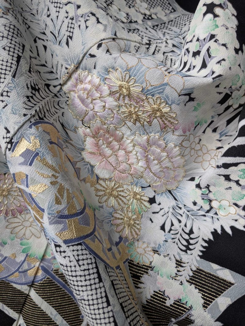 画像13: 【金駒牡丹×花車】黒留袖オーバースカート＆リボンジャケットセットアップ (13)