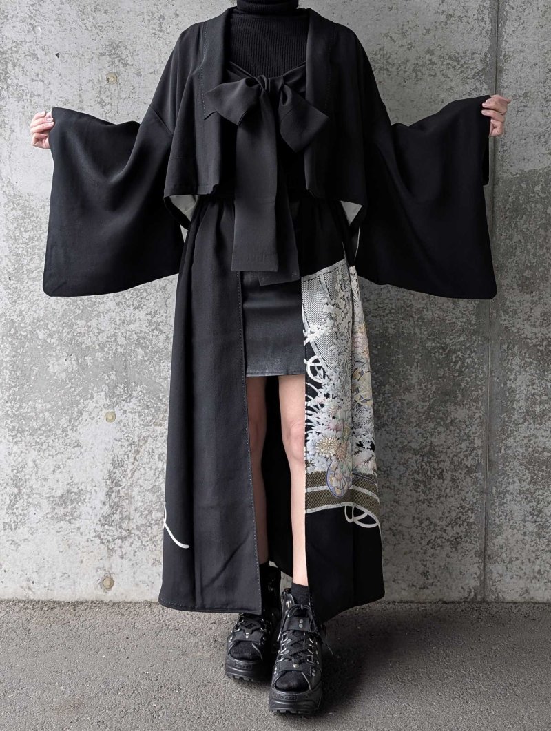 画像7: 【金駒牡丹×花車】黒留袖オーバースカート＆リボンジャケットセットアップ (7)