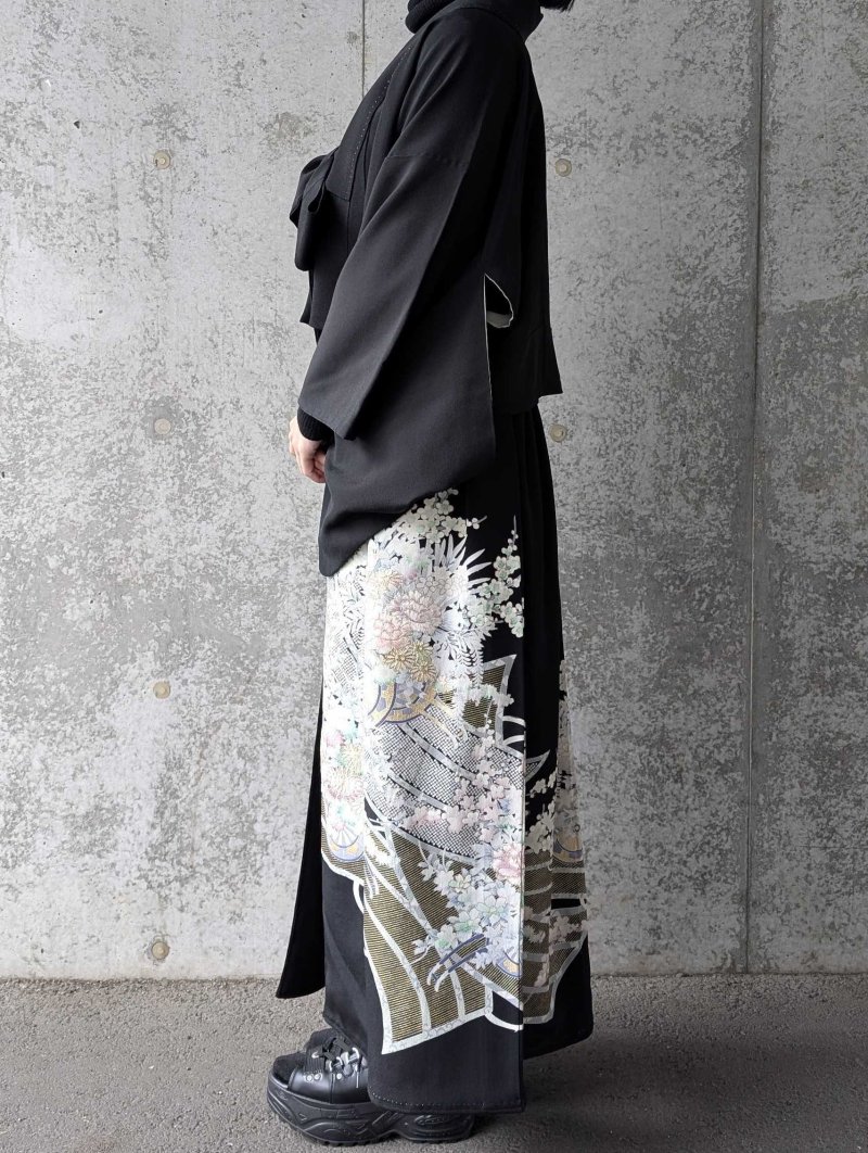画像3: 【金駒牡丹×花車】黒留袖オーバースカート＆リボンジャケットセットアップ (3)