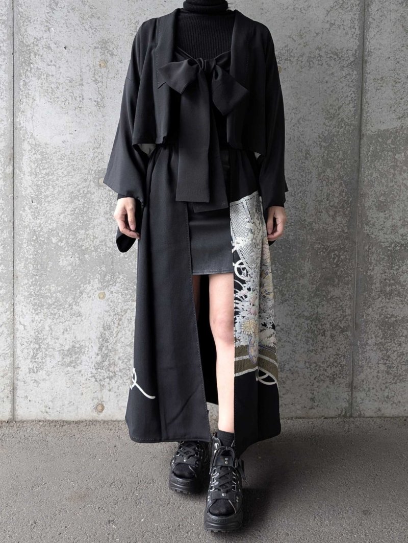 画像1: 【金駒牡丹×花車】黒留袖オーバースカート＆リボンジャケットセットアップ (1)