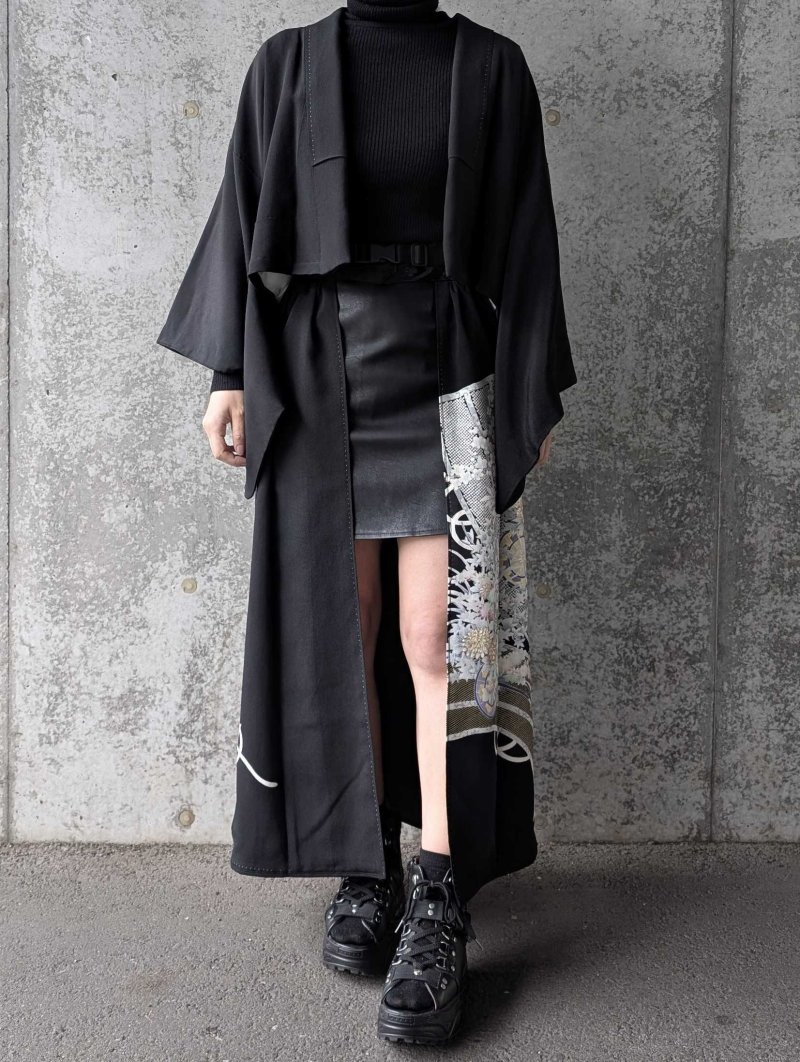 画像11: 【金駒牡丹×花車】黒留袖オーバースカート＆リボンジャケットセットアップ (11)