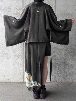 画像5: 【風景画】黒留袖アシンメトリックラップバルーンパンツセットアップ (5)