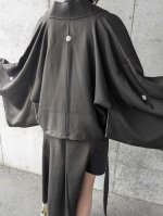 画像13: 【風景画】黒留袖アシンメトリックラップバルーンパンツセットアップ (13)