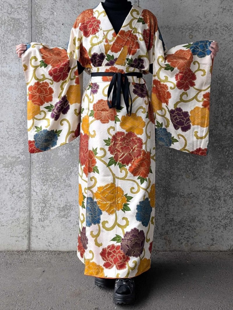 画像2: 【金駒牡丹】付け下げ小紋ラップスカートセットアップ (2)