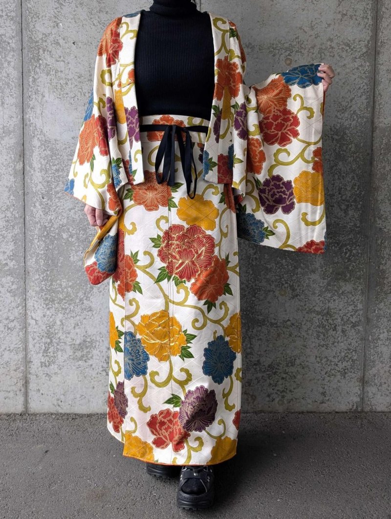 画像14: 【金駒牡丹】付け下げ小紋ラップスカートセットアップ (14)
