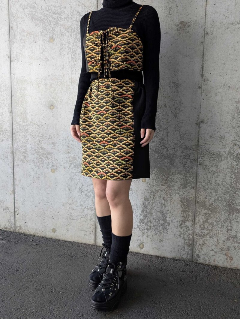 画像4: 【笠松文様×付け下げ小紋】ビスチェ＆タイトスカート＆ワイドパンツ＆リボンベルト (4)