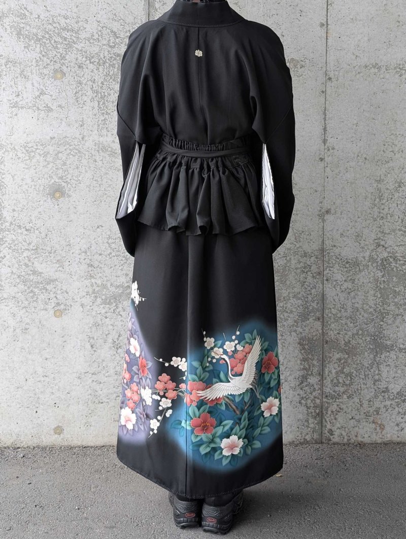 画像6: 【飛鶴×椿】黒留袖フリルラップスカートセットアップ (6)