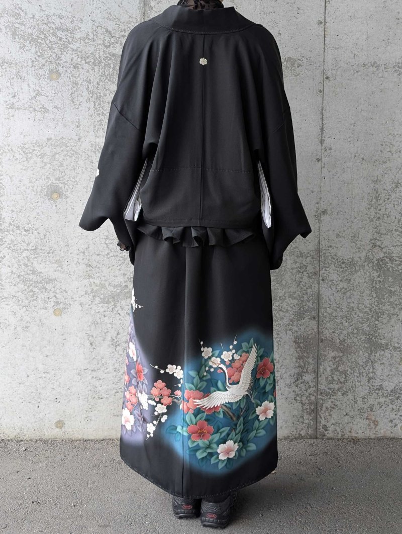 画像9: 【飛鶴×椿】黒留袖フリルラップスカートセットアップ (9)